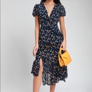 Navy Blue Floral Midi Dress